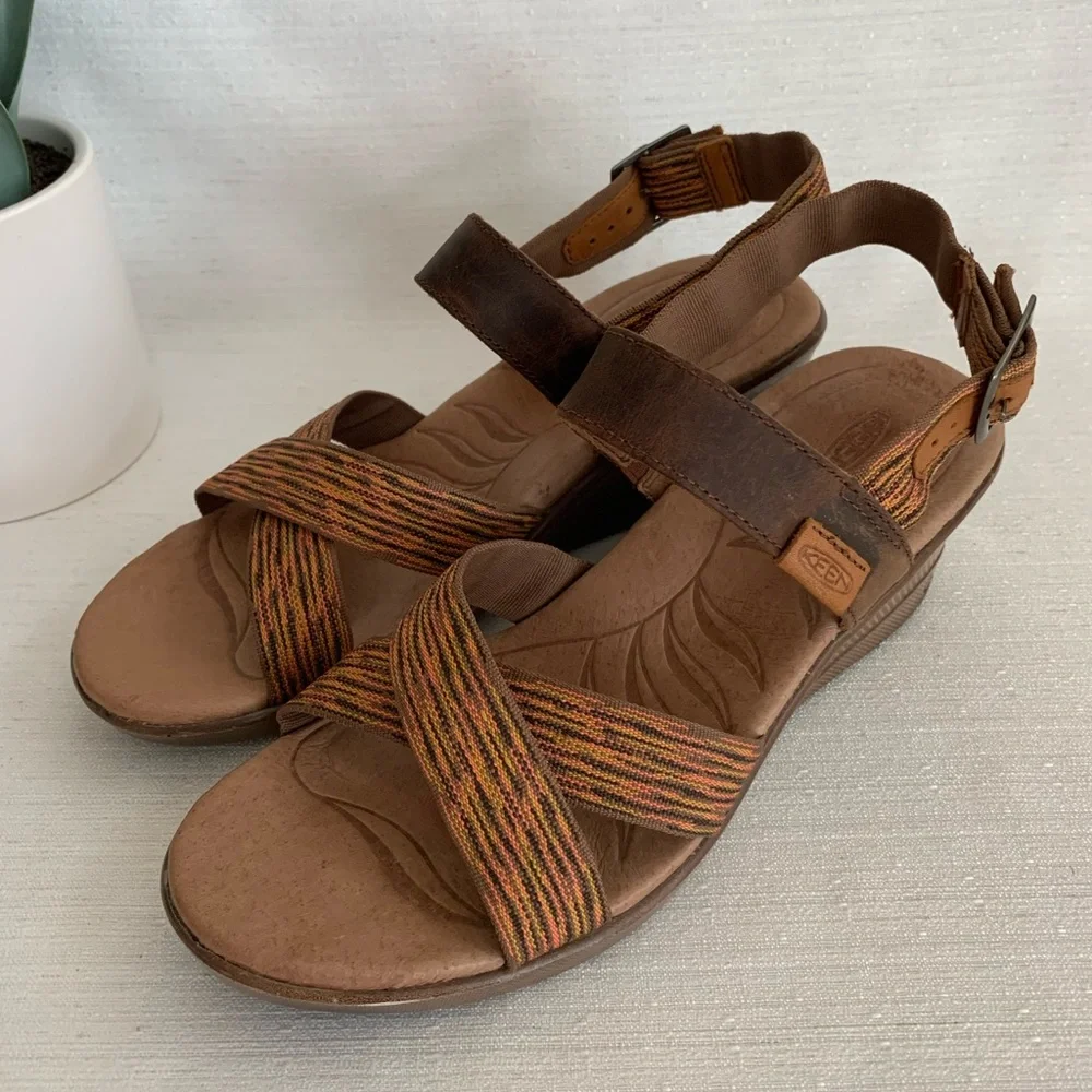 New KEEN Skyline Brown/Thrush Leather Wedge Sandals Woman’s 8.5 - Picture 6 of 13